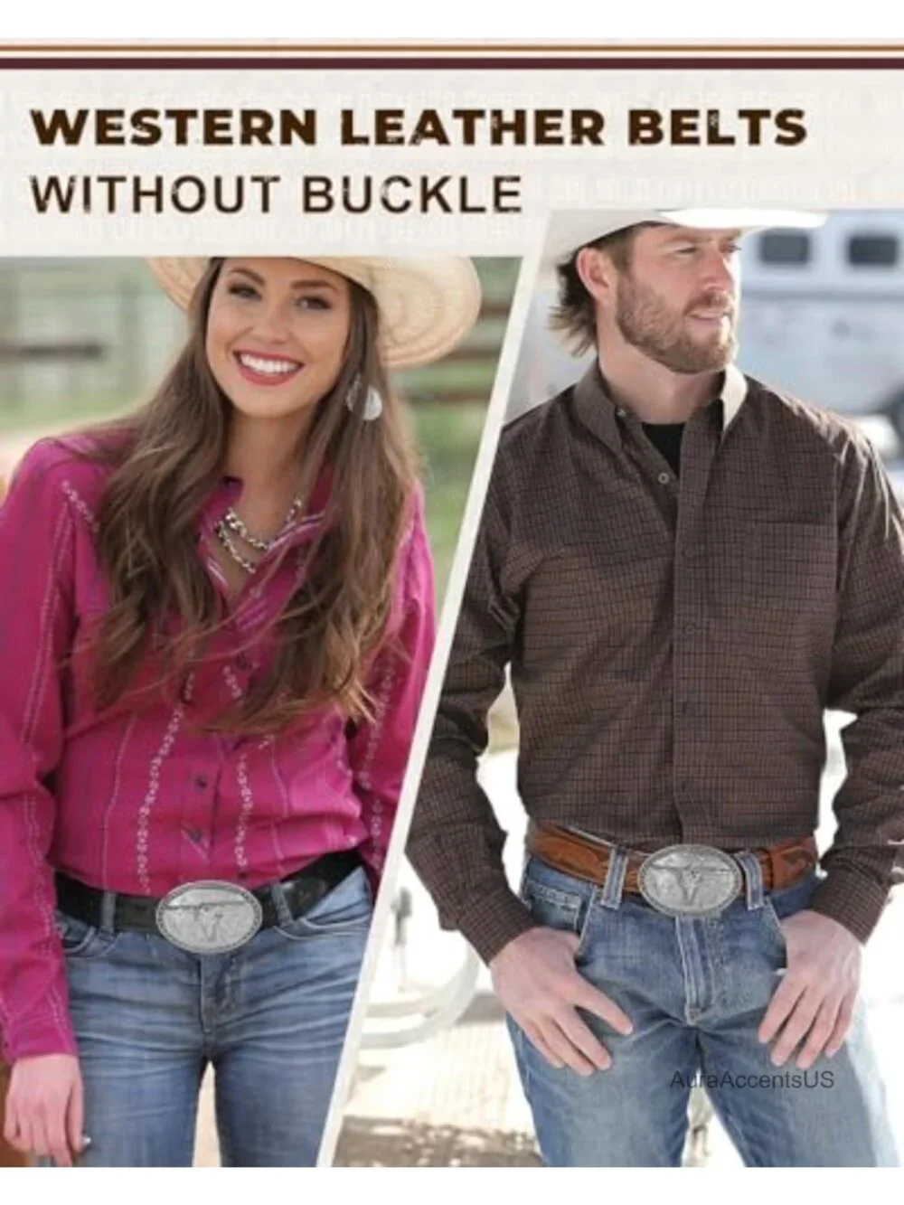 Hand-Tooled Western Leather Belt Unisex Cowboy Snap Buckle